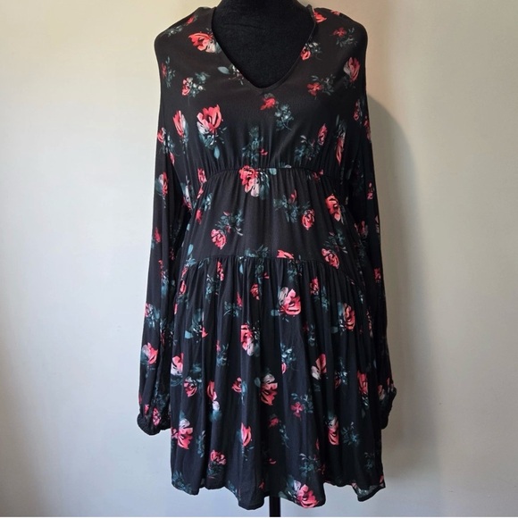a new day Black Floral Long Sleeve Dress size medium - Picture 2 of 8
